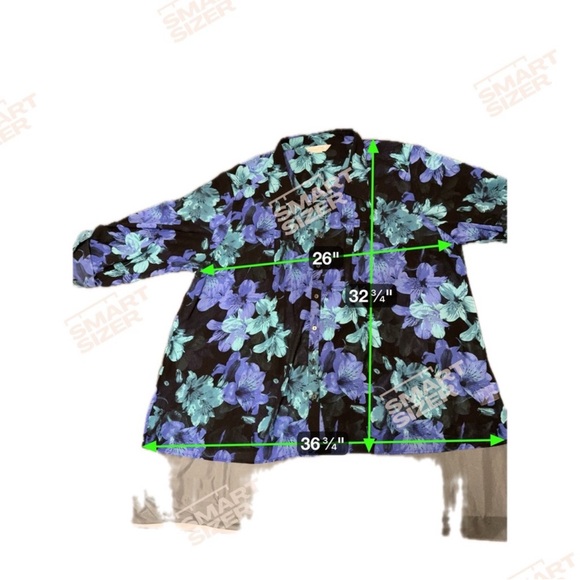 Black Floral Button-Up Blouse in Blue Teal. Semi sheer. Flowy. PTP 26 - Picture 7 of 7